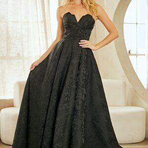 Black prom dress. formal party gala military ball pageant strapless ball gown
